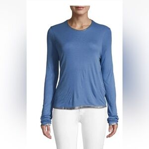 NWT ZADIG & VOLTAIRE Willy Metallic Scoop-neck Modal Top Blue sz M